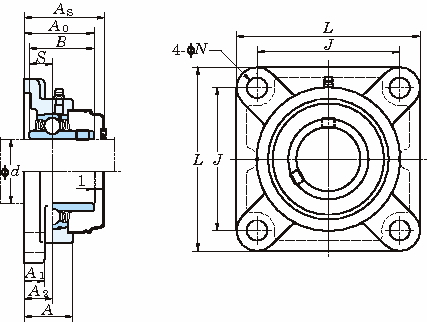 UCF 각플랜지형(원통형구멍·커버포함)