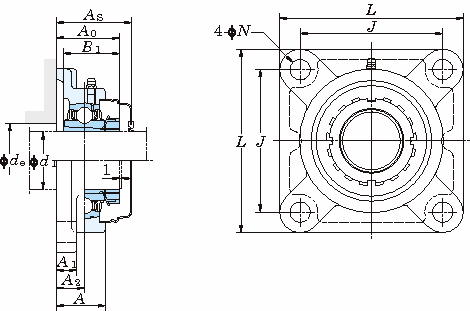 UKF 각플랜지형(테이퍼구멍·커버포함)