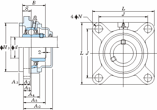 UCFS 인롱있는각플랜지형(원통형구멍·커버포함)