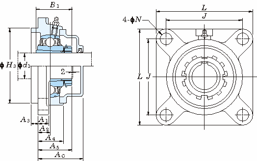 UKFS 인롱있는각플랜지형(테이퍼구멍·커버포함)