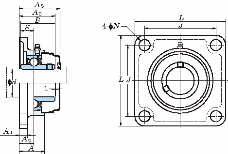 내식시리즈 UCSF-H1S6 스테인레스각플랜지형(원통형구멍·커버포함)