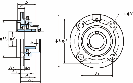 UCFC 인롱있는원형플랜지형(원통형구멍·커버포함)