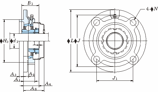 UKFC 인롱있는원형플랜지형(테이퍼구멍·커버포함)