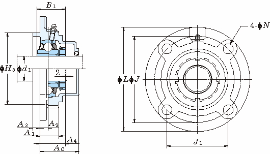 UKFC 인롱있는원형플랜지형(테이퍼구멍·커버포함)