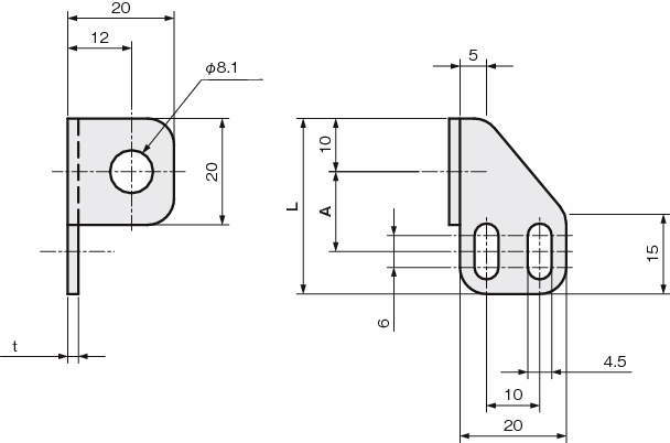 센서브라켓(근접센서용)L왼쪽90°각도있는타입