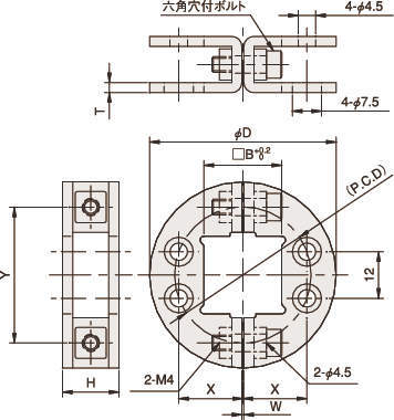 샤프트브라켓(각샤프트용) 구멍4개있는타입