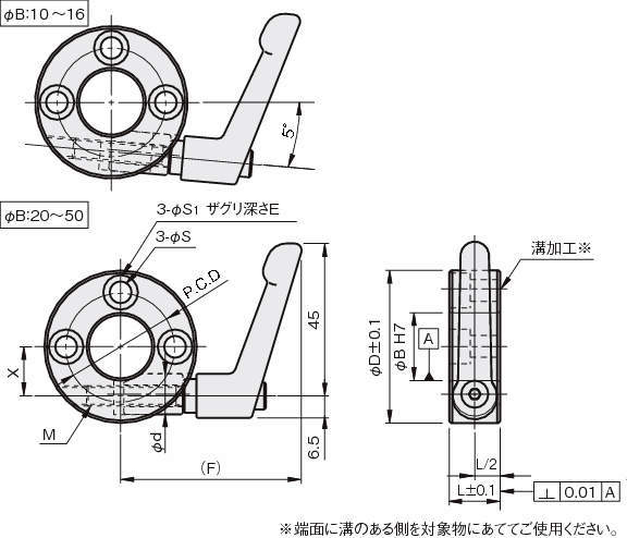 쐐기칼라 카운터보어 3개있는타입타입(클램프레버있음)
