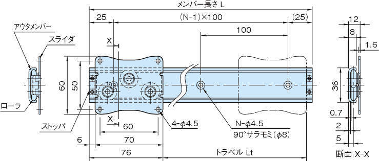 ARR36 알미늄롤러슬라이드레일
