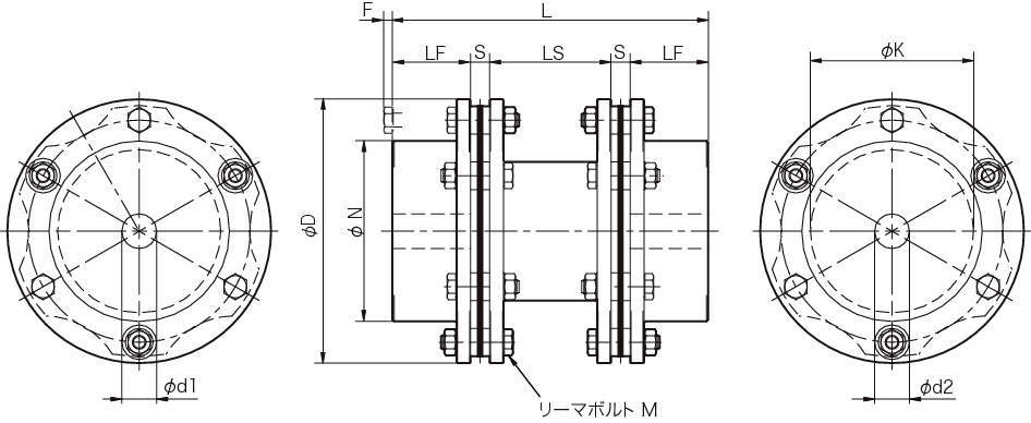 SFH-S 서보플렉스커플링(더블엘리먼트·플로팅샤프트·예비구멍제품)