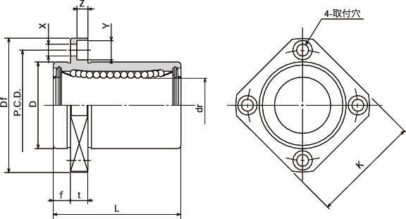 SMK-E 슬라이드부시(싱글·각플랜지형·돌출붙이)