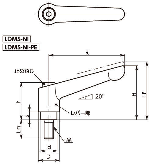 LDMS-NI 클램프레버(수나사·전체스테인레스)