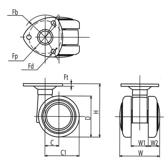 쌍륜캐스터 TE형