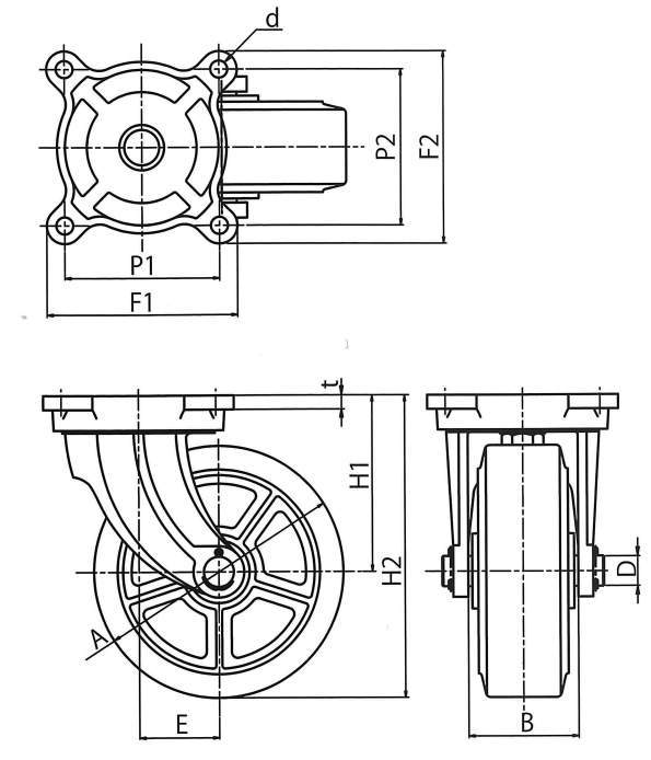 닥타일제·자재(MG-O)금구포함캐스터／광폭형 E·MG-O/EU·MG-O