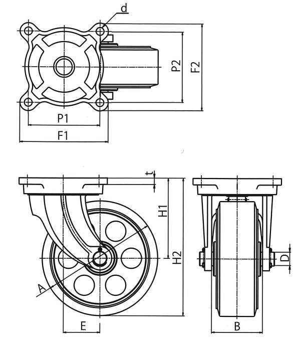 닥타일제·자재(MG-O)금구포함캐스터／광폭형 E·MG-O/EU·MG-O