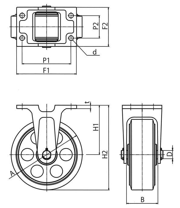 닥타일제·고정(MG-W)금구포함캐스터／광폭형 E·MG-W/EU·MG-W