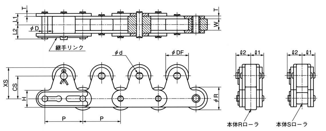 탑롤러부착 바이피치체인