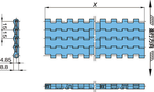 플라스틱모듈라체인 WT1505-K형