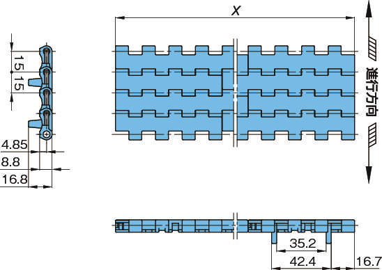플라스틱모듈라체인 WT1505G-K형