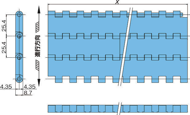 플라스틱모듈라체인 WT2250FT형