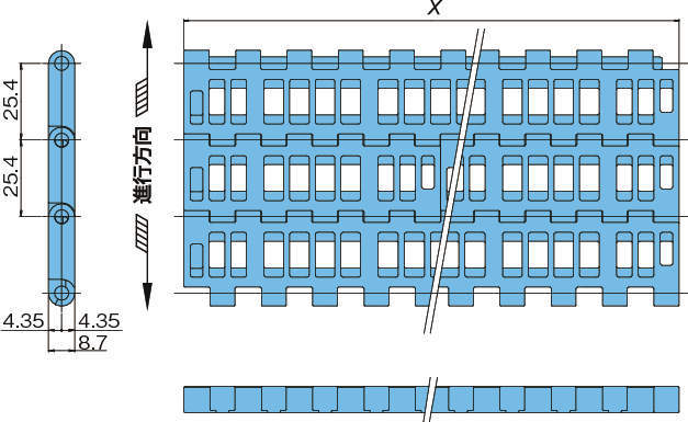 플라스틱모듈라체인 WT2250FG형
