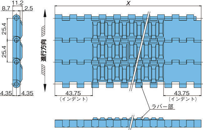 플라스틱모듈라체인 WT2250VG형