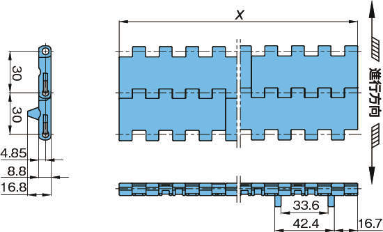 플라스틱모듈라체인 WT3005G-K형