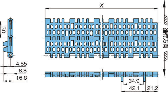 플라스틱모듈라체인 WT3086G-K형