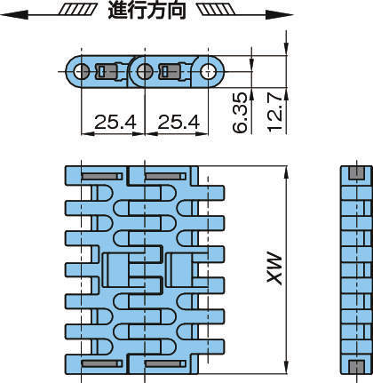 플라스틱모듈라체인 WT2505-M형