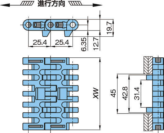 플라스틱모듈라체인 WT2505G-M형
