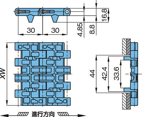 플라스틱모듈라체인 WT3005G-M형