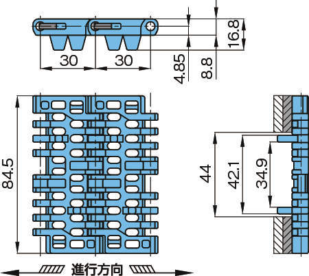 플라스틱모듈라체인 WT3086G-M형