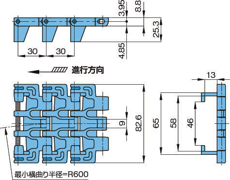 플라스틱모듈라체인 WT3085-C325형