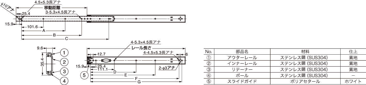 슬라이드레일(스테인레스강제  ) ESR1