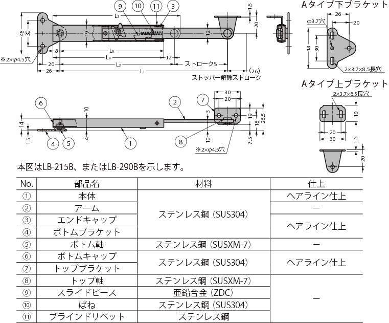 스테인레스강제 플랩스테이 LB-215형·LB-290형