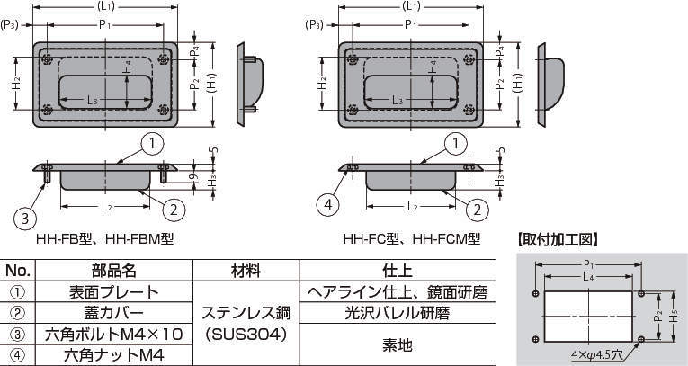 스테인레스강제  매입손잡이 HH형