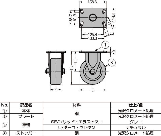 중량용(H)캐스터800시리즈(고정차)