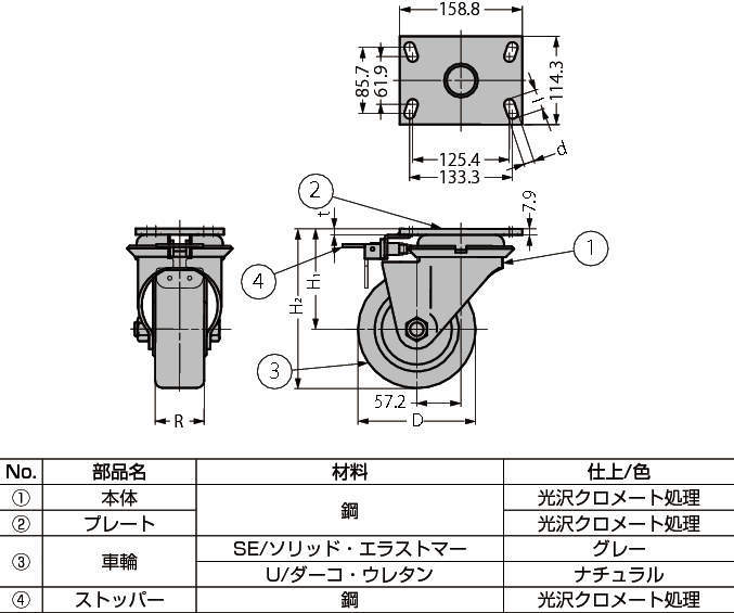 중량용(H)캐스터800시리즈(자재차4포지션선회록)