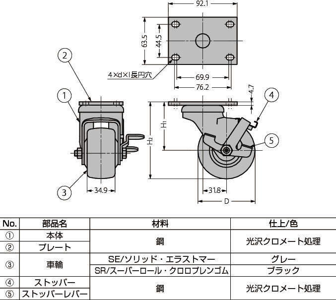 중량용(H)캐스터60시리즈(자재차)