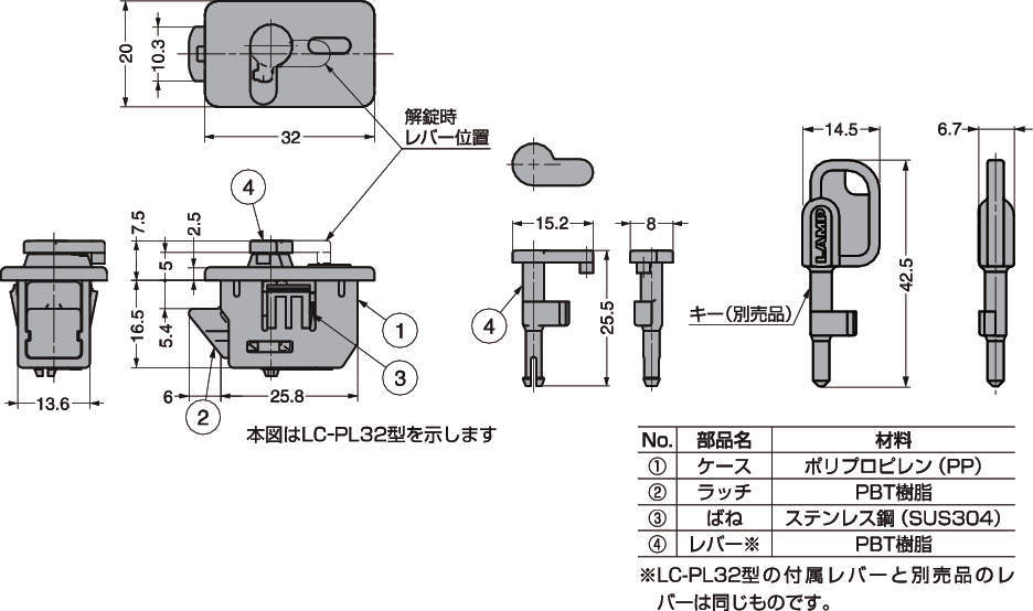 판넬래치간이록붙이 LC-PK32형
