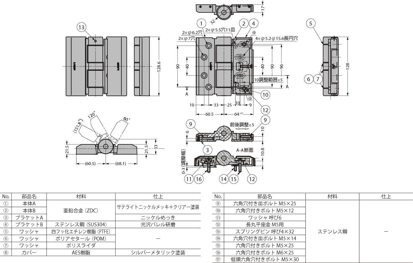 면부착힌지 HG-FH128