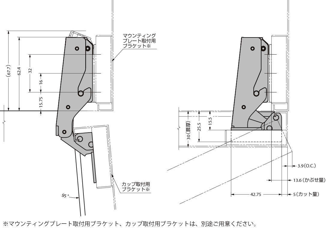 판금도어용원터치슬라이드힌지 H95TMH
