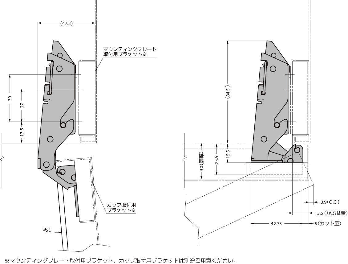 판금도어용원터치슬라이드힌지 H95TSH