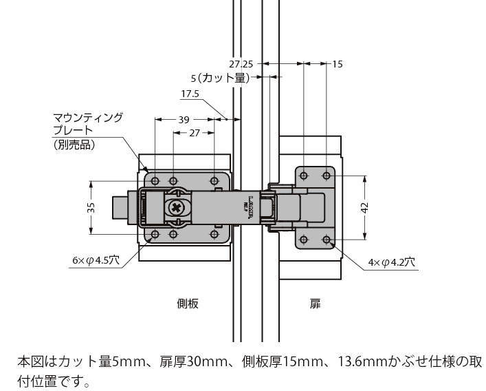 판금도어용원터치슬라이드힌지 H95TSH