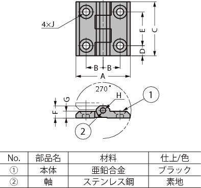 270°열림 면부착힌지 218형