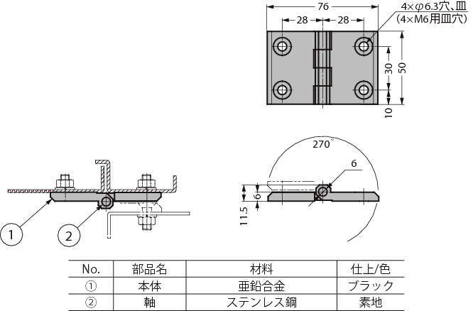 270°열림 면부착힌지 218-9108