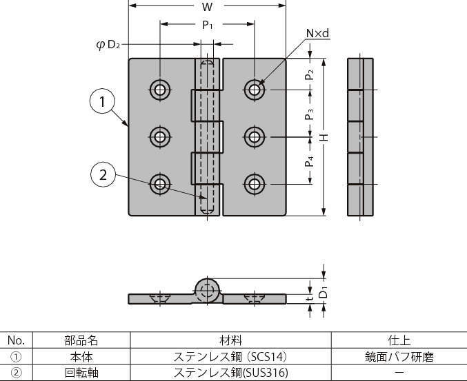 스테인레스강제  중량용(H)평힌지 LSF형