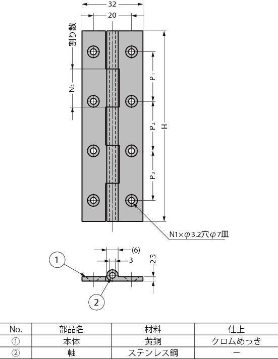 황동제인발평힌지 KHB형