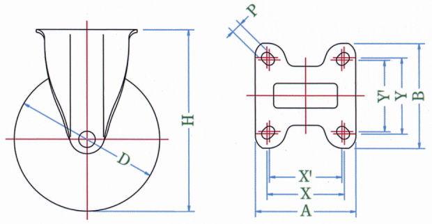 K2형캐스터(고정차·플레이트식)