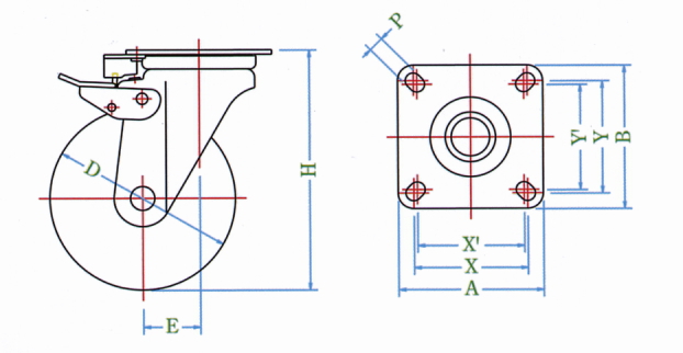 J2K형캐스터(자재차·플레이트식)
